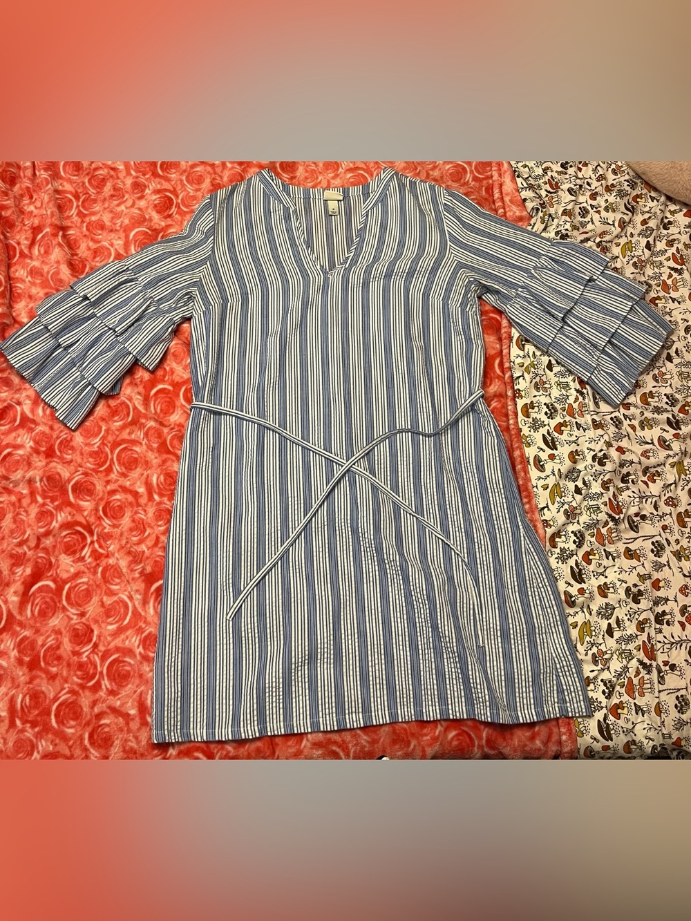 A New Day Blue & White Striped Tie-Waist Dress